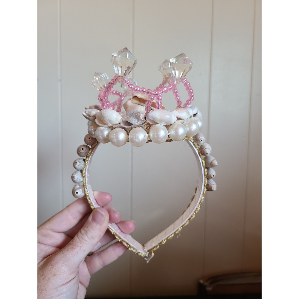 Mermaid Shell Crown Headband Pink Crystal Pearl Nautical Costume Festival Tiara